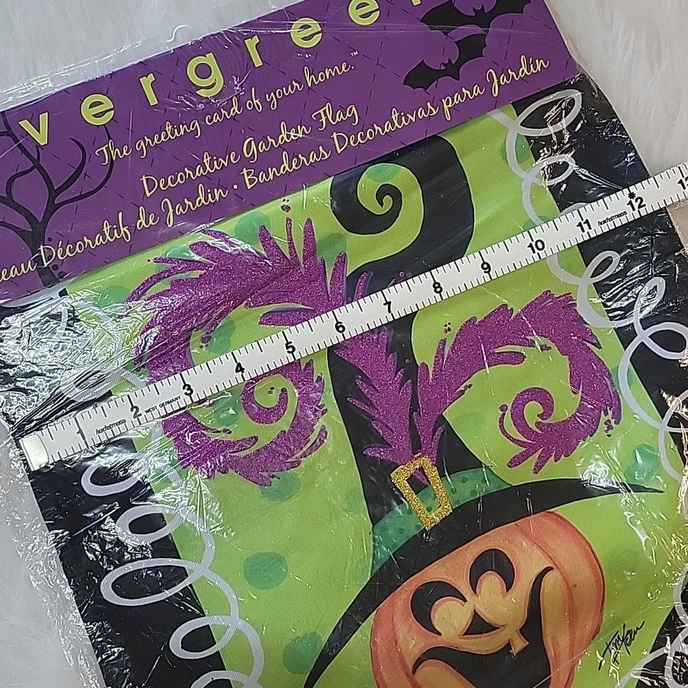 EVERGREEN SUEDE REFLECTIONS Pumpkin Witch Hat Double Sided Halloween Garden Flag